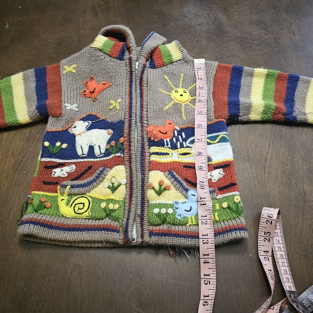 Handmade In Equador Girls Tan  Sweater 100% Cotton Zipper Hoodie Size 4 - Picture 7 of 7